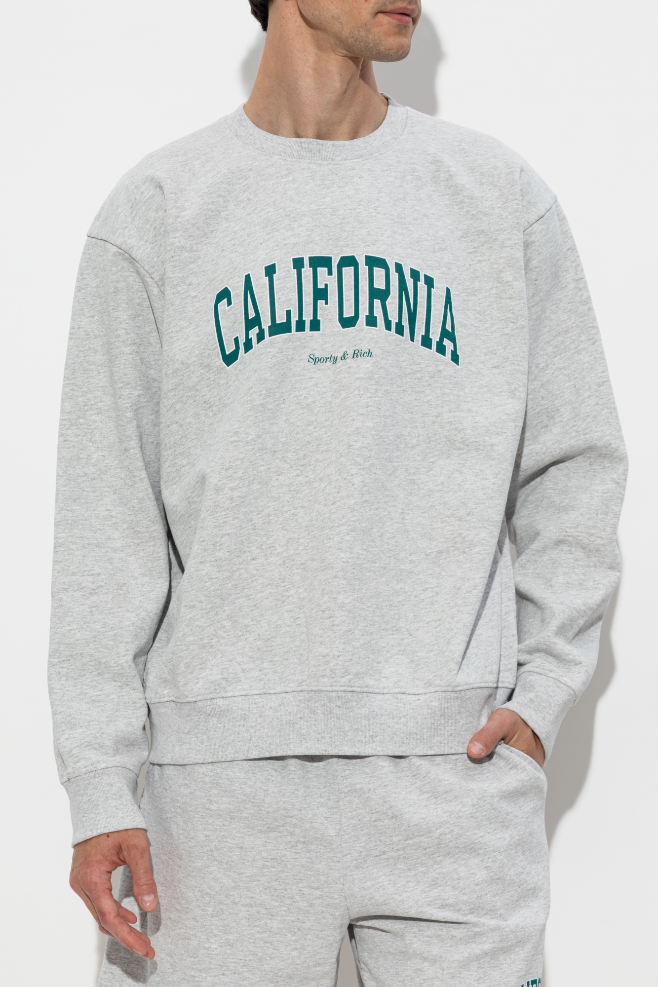 Sporty&Rich｜ (California Crewneck - Heather Gray (ST071 California Crewneck - Heather Gray/Alpine – Sporty & Rich